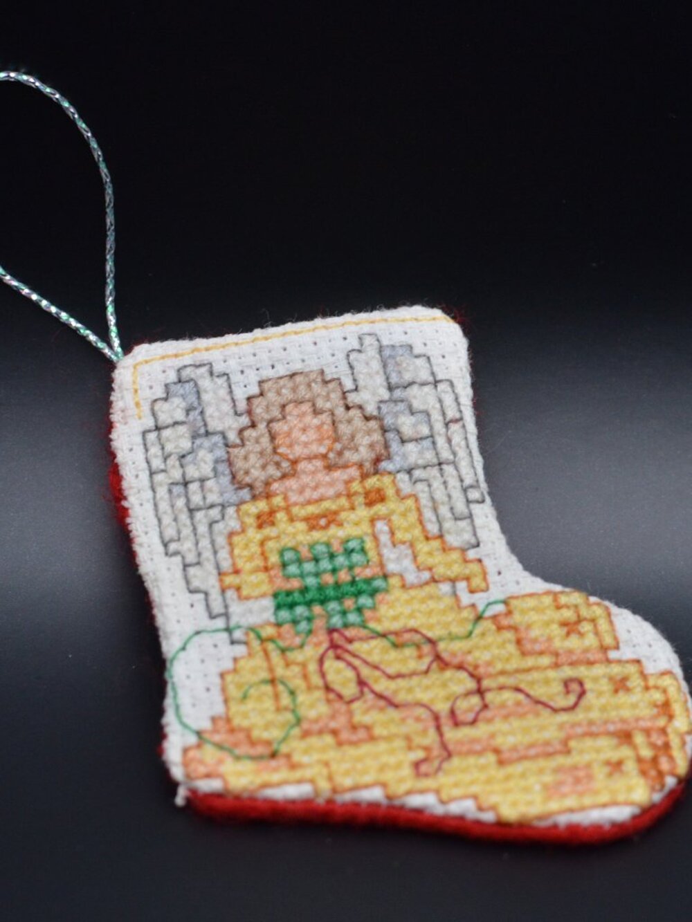 Cross Stitch Homemade Stocking Ornament - Angel